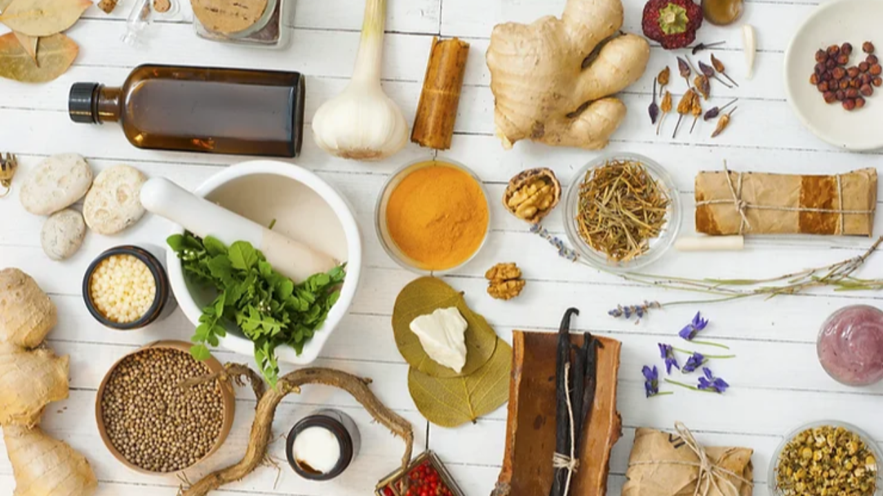 various healing herbs and spices