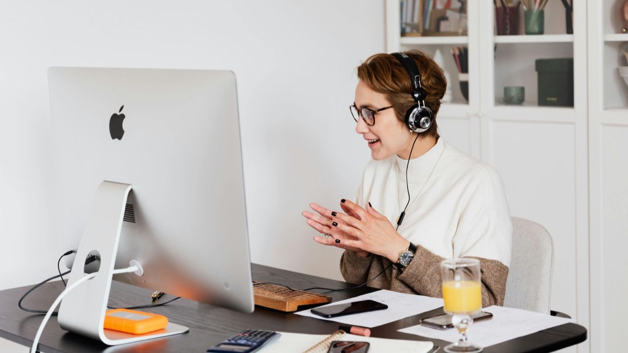 Woman interviewing at a computer