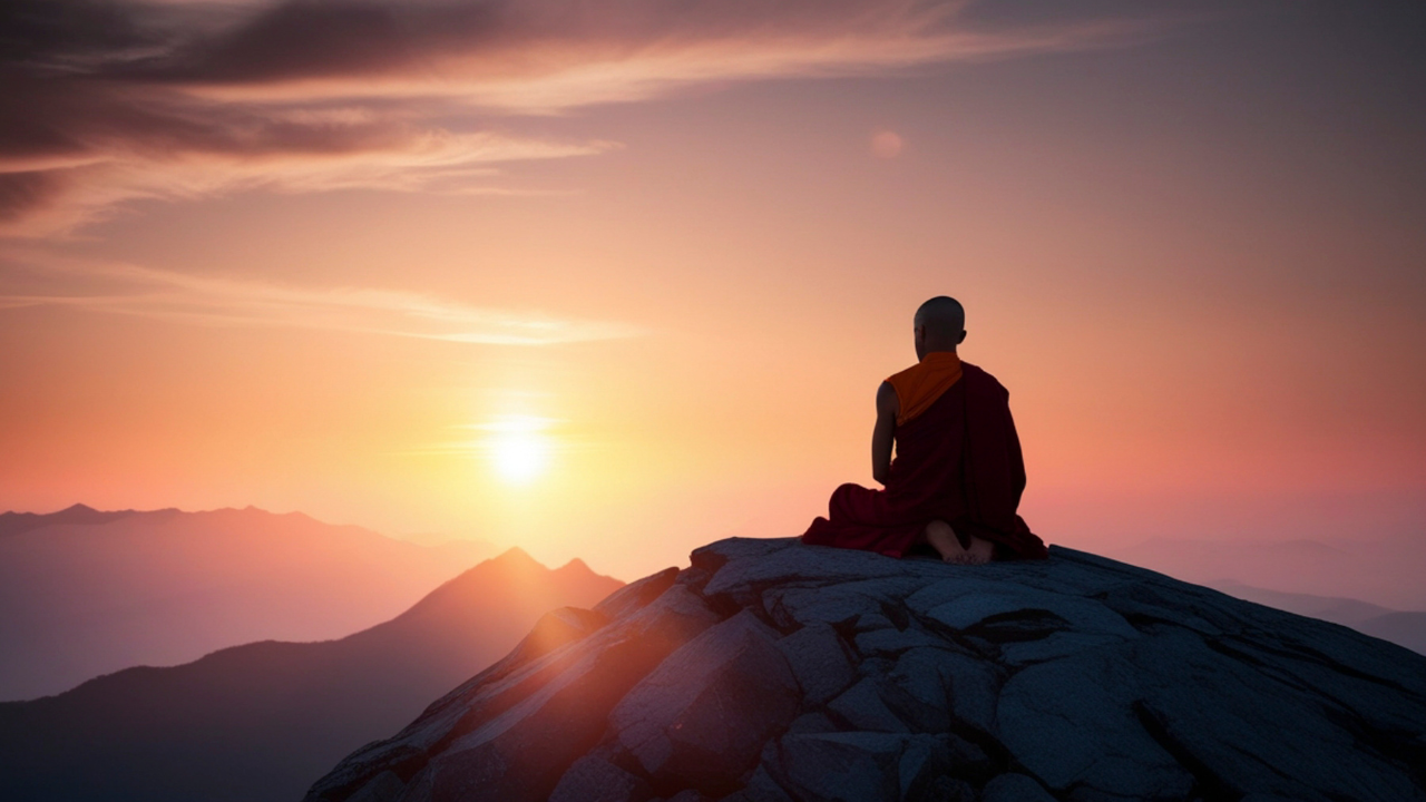 monk on top of the mountain