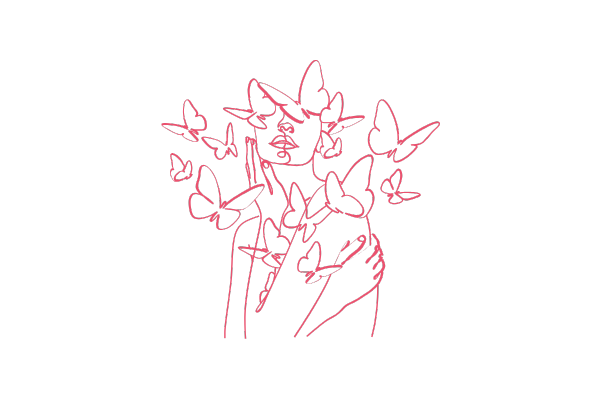 蝶々に囲まれた人のイラスト