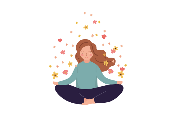 あぐらをかいて瞑想する女性のイラスト