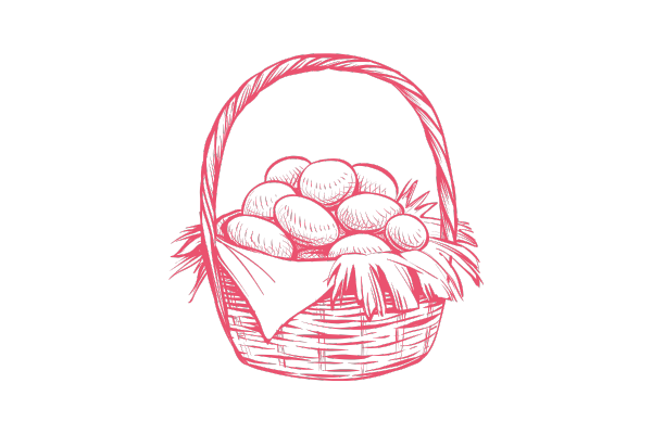 バスケットに入った卵のイラスト