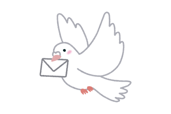 手紙をくわえて飛ぶ鳩