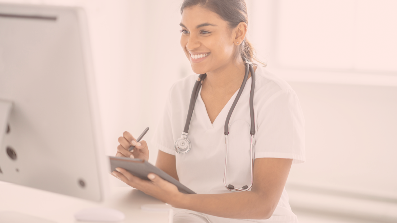 A doctor doing an online check-up