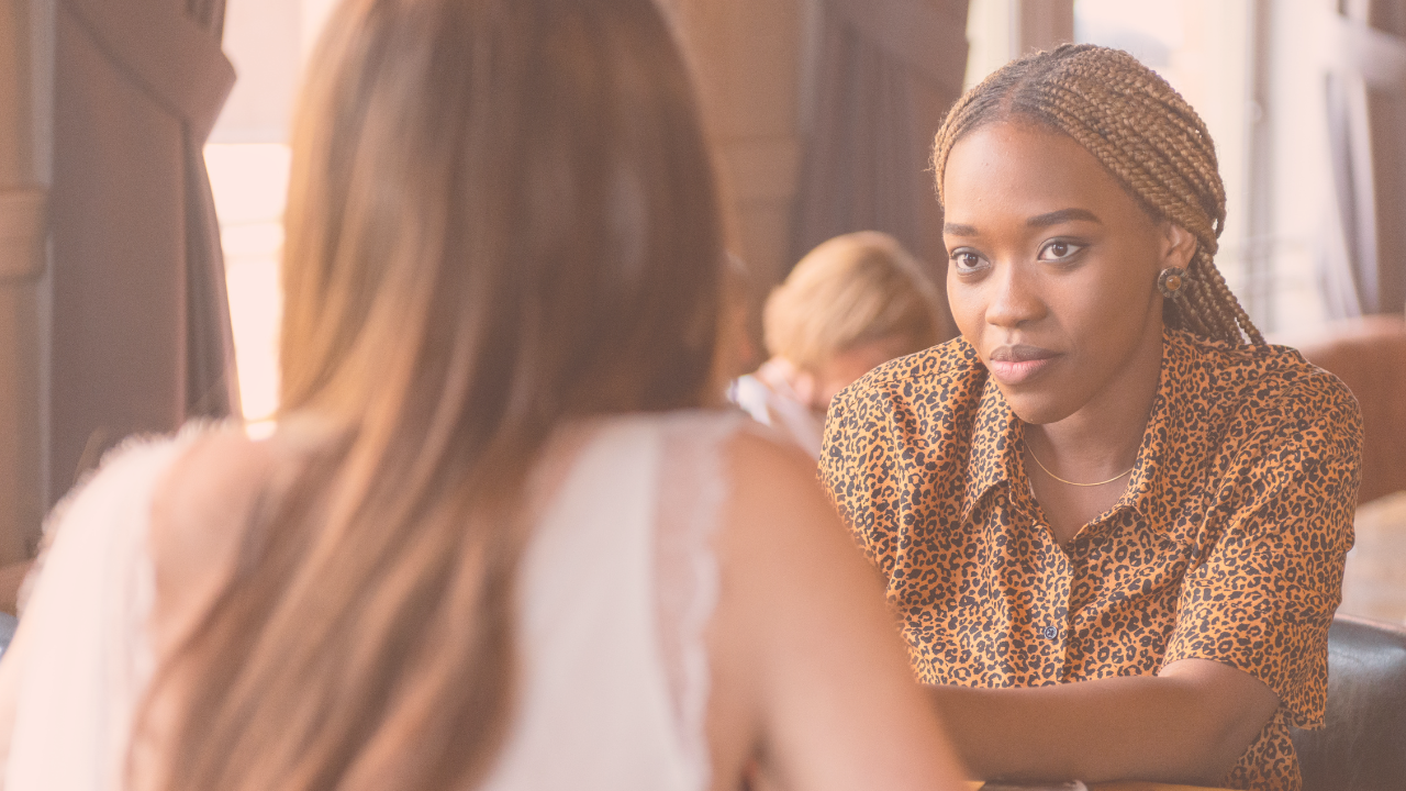 a woman actively listening within a conversation