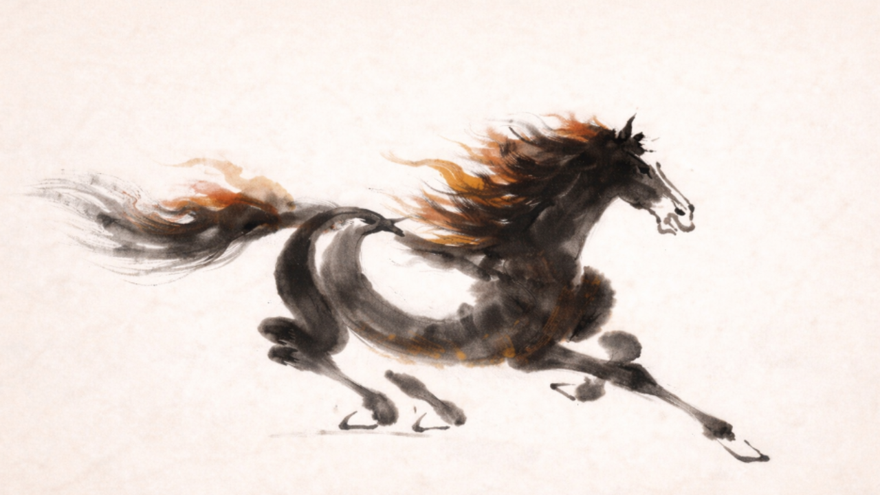 Ink-style Fire Horse symbol representing the 2026 Year of the Fire Horse in Taoist Feng Shui