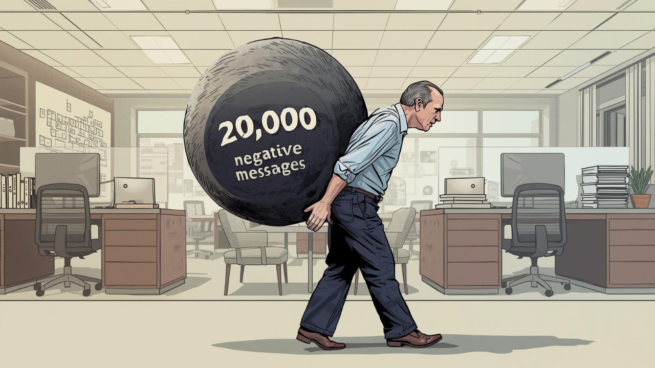 a man carrying the weight of 20,000 negative messages