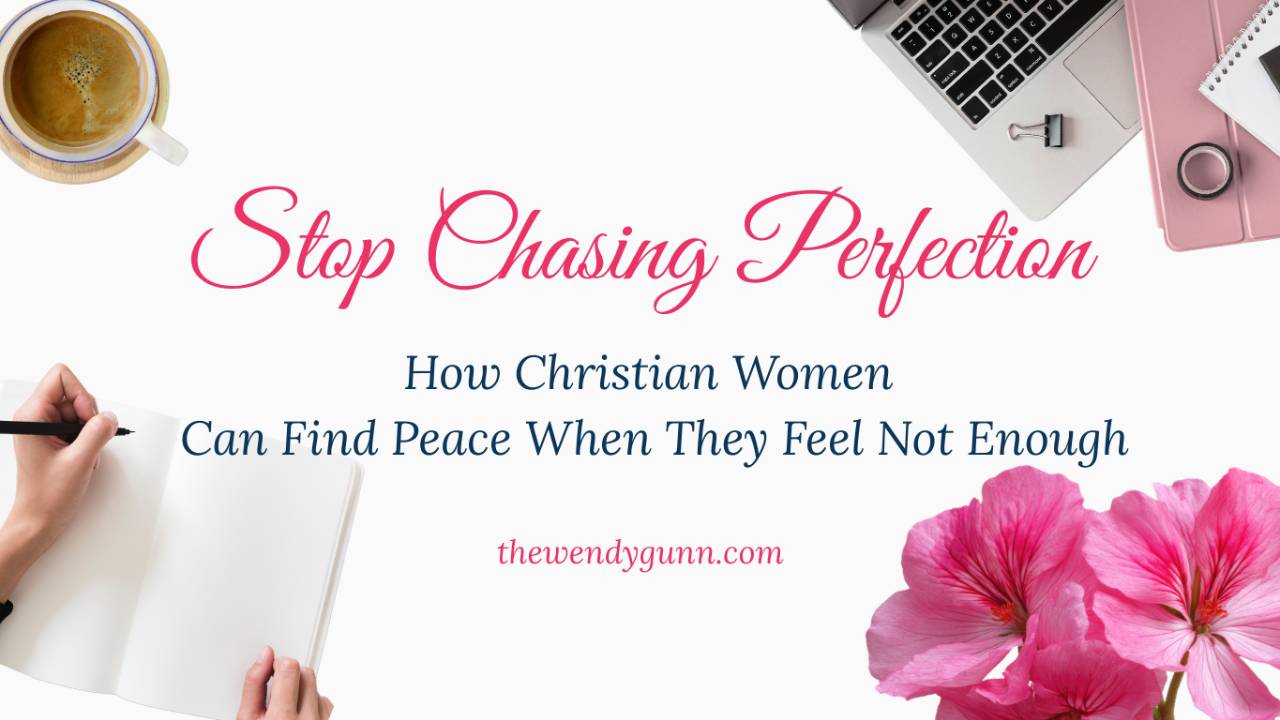 A woman journaling, on her laptop, with coffee nearby, exhibits the pressure to be perfect. Learn how to overcome perfectionism as a Christian woman and break free from the pressure to be "more." Discover biblical strategies to renew your mind, overcome burnout, and find true identity and peace in Christ.