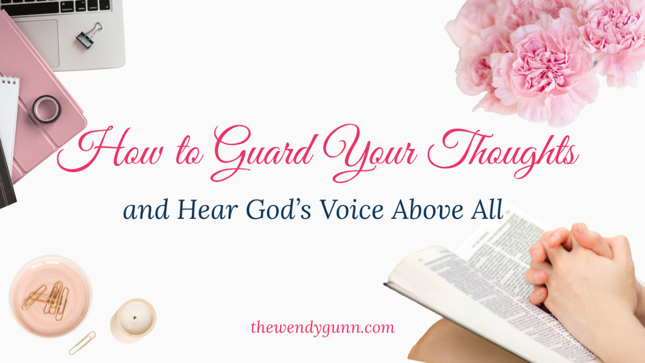 Christian woman reading the Bible in quiet reflection, symbolizing guarding her thoughts and seeking God’s voice above all others.