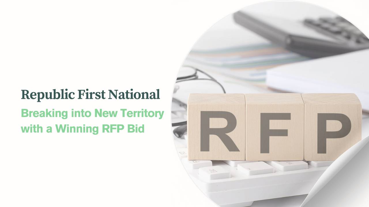 Wooden blocks spelling out RFP on a computer keyboard, with documents and calculator in the background