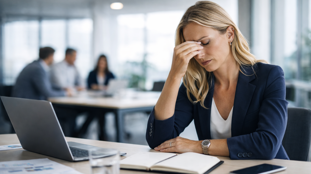 Fatigued professional in a modern office