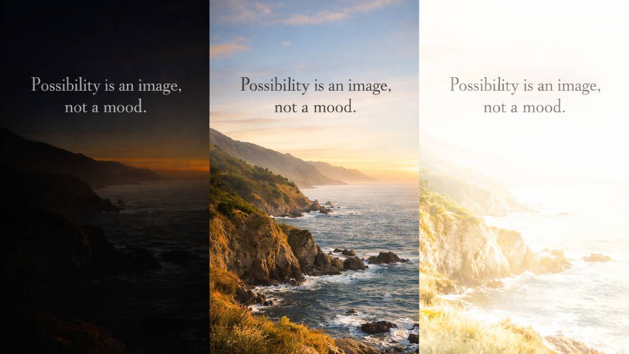 A simple camera output frame labelled “What I can see as possible right now.”