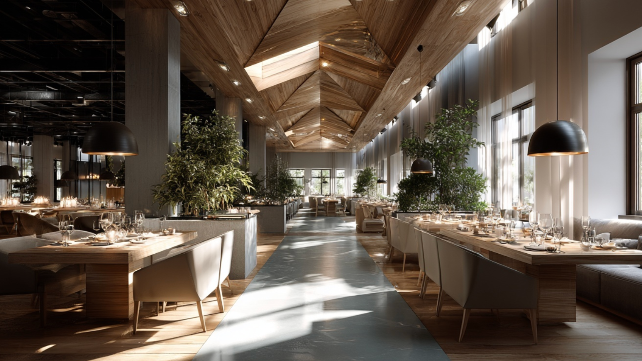 Modernes Restaurant mit offener offenem Gastraum und zeitgemäßem Interior als Beispiel für aktuelle Gastro Trends 2025