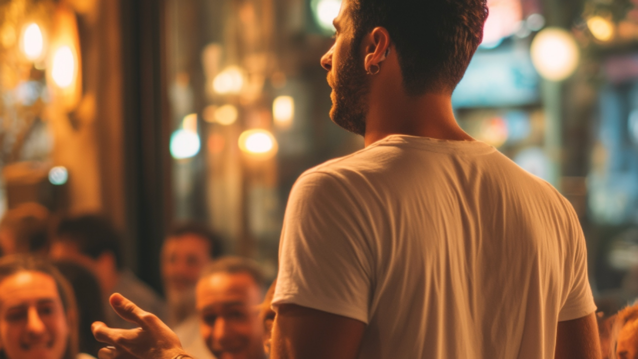 Mitarbeitergespräch im Restaurant: Führungskraft spricht mit Servicemitarbeiter zur Teamentwicklung in der Gastronomie