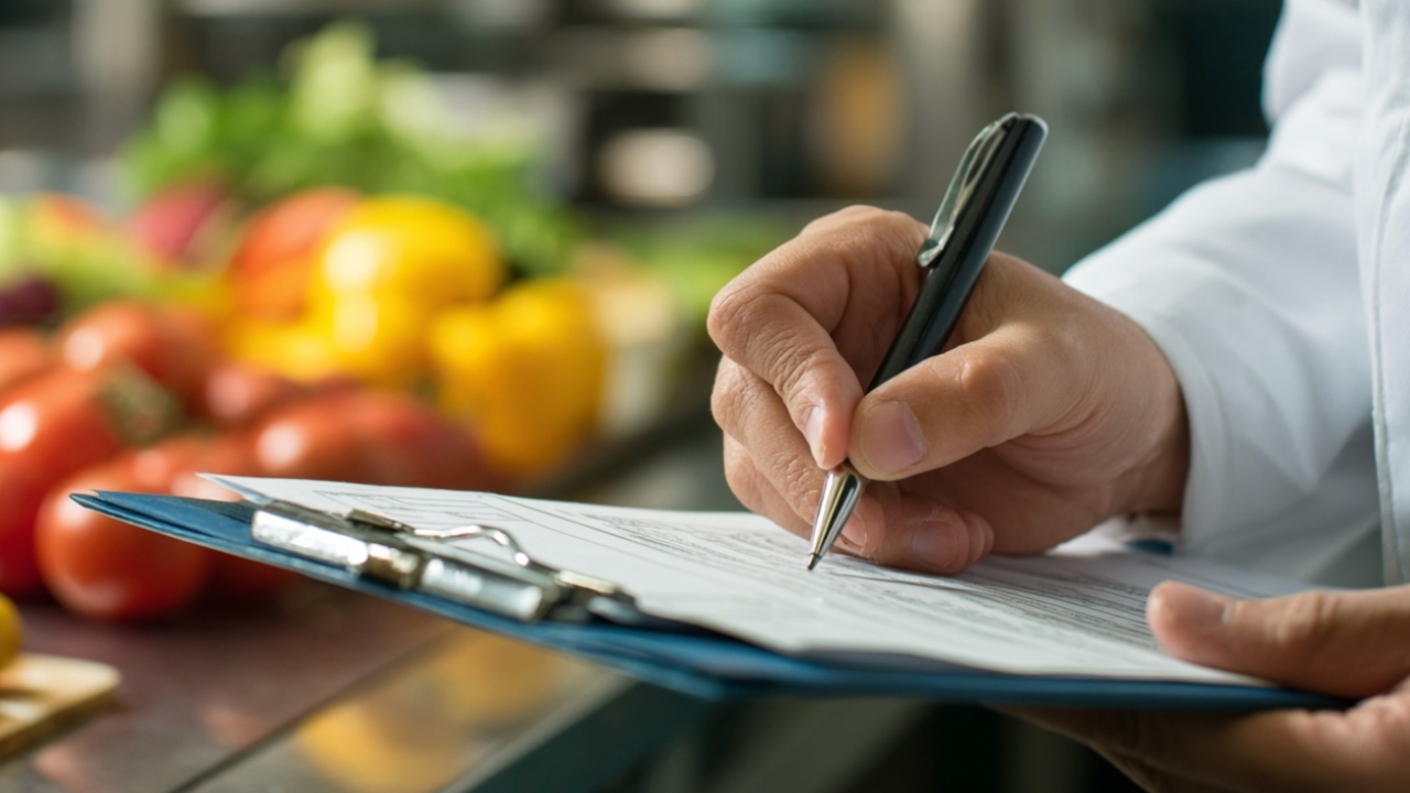 Koch im Lager eines Restaurants prüft Warenbestand und kontrolliert Lieferungen als Beispiel für strukturierte Warenwirtschaft.