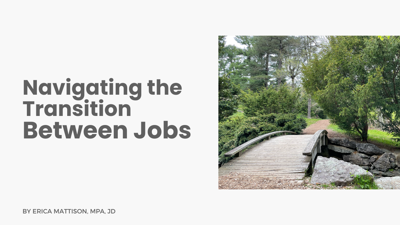 A small wooden footbridge surrounded by greenery, used as a visual metaphor for navigating the transition between jobs.