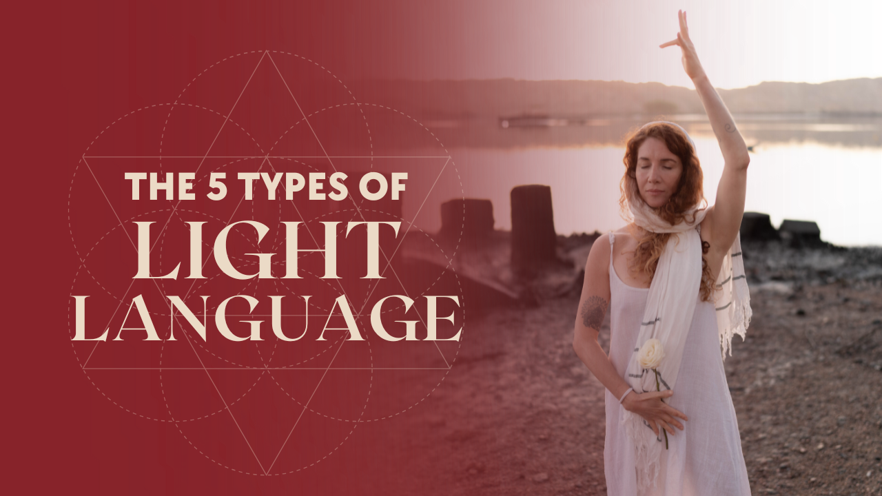 Lisa Rachel Snyder practicing light language through movement and embodiment by a lake at sunset, representing the five types of light language and energetic expression