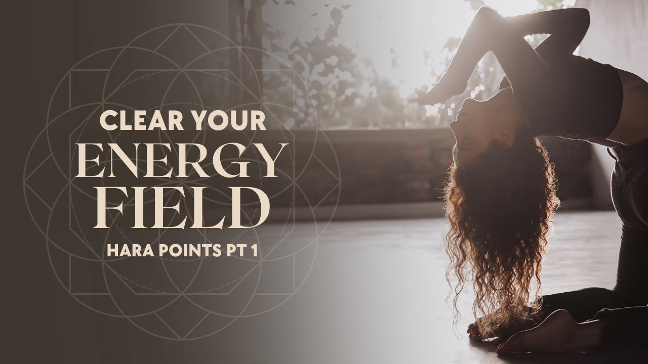 Lisa Rachel Snyder in a deep backbend yoga pose surrounded by soft light, symbolizing cleansing and stabilizing the energy field for Part 1 of the Hara Point series.