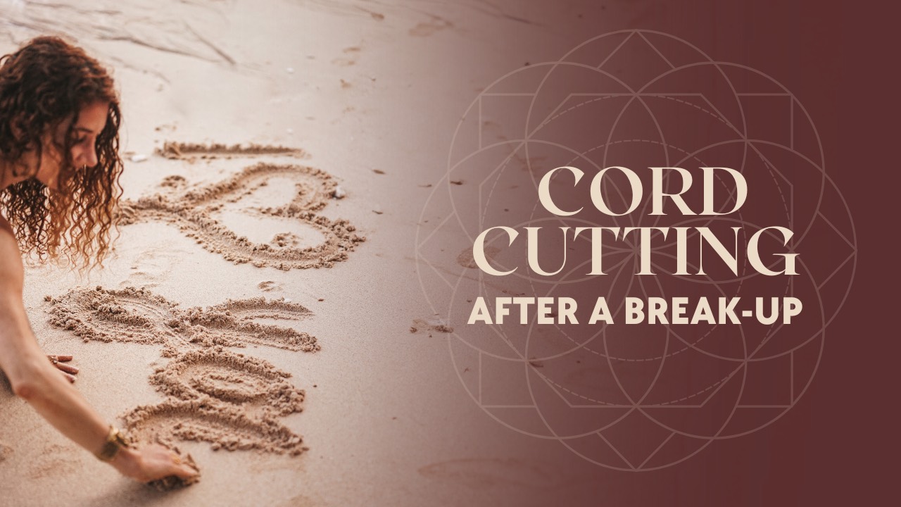 Lisa Rachel Snyder writing “I love you” in the sand, symbolizing conscious cord clearing after a breakup and honoring love while releasing energetic attachments.