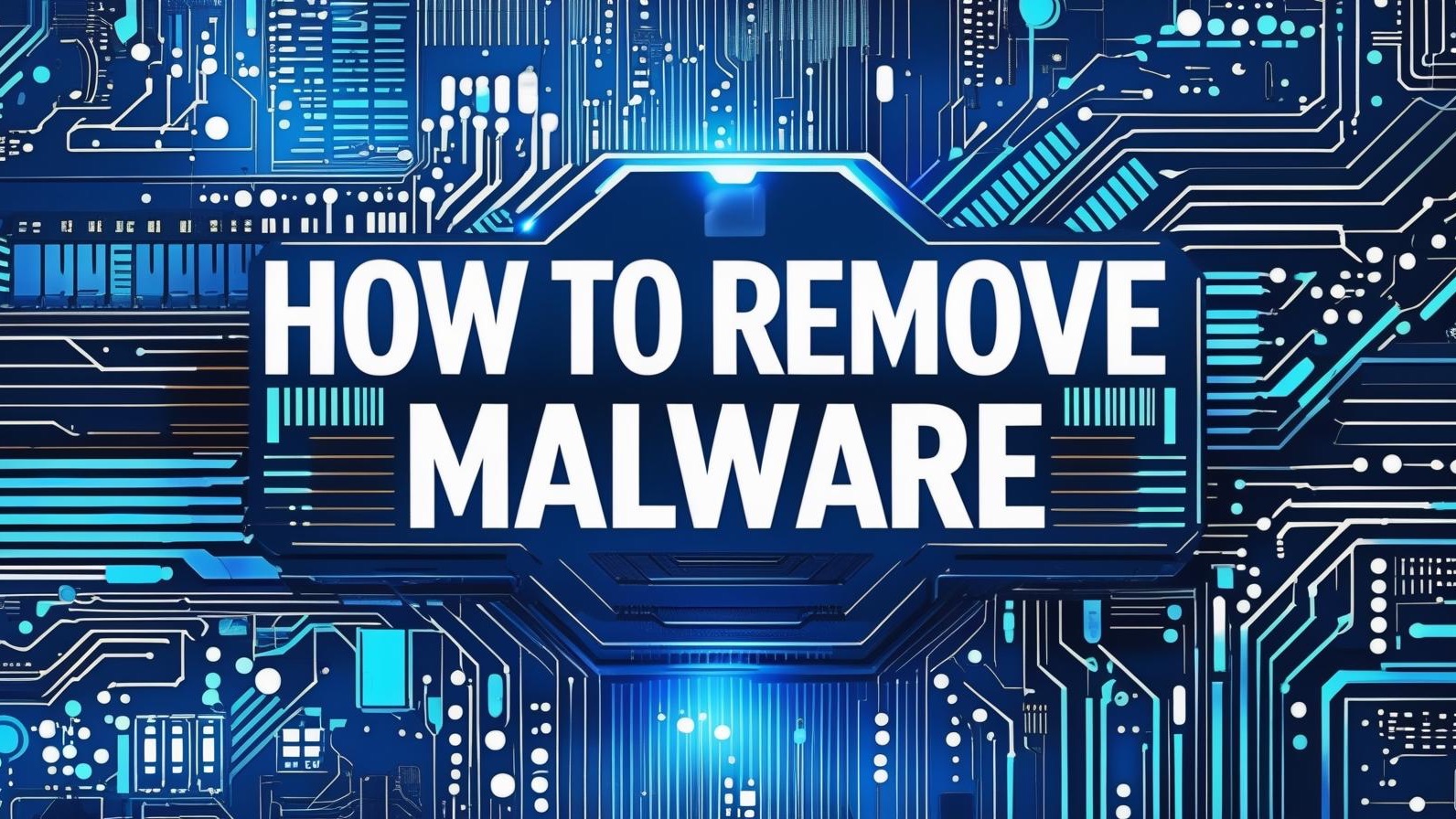 Blue circuitry background with the words “How To Remove Malware” displayed prominently in the foreground.