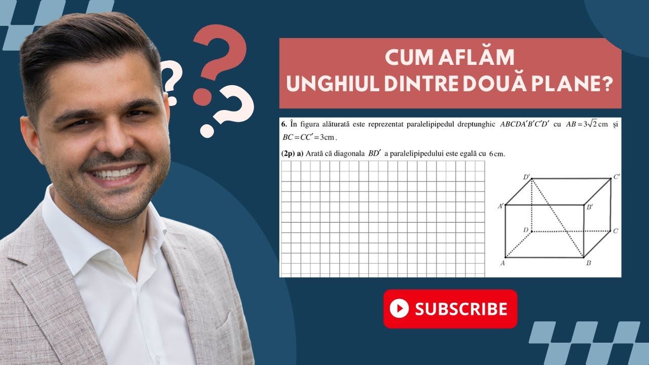 Problemă rezolvată - Unghiul diedru, Unghiul dintre două plane, clasa a VIII-a, Evaluarea Națională