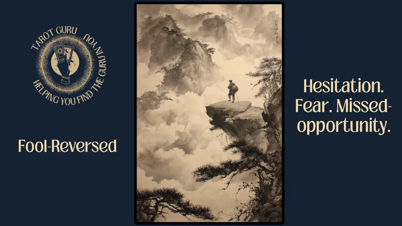 The Fool reversed card from the Eastern Arcana Tarot deck showing imbalanced approach to risk and new beginnings