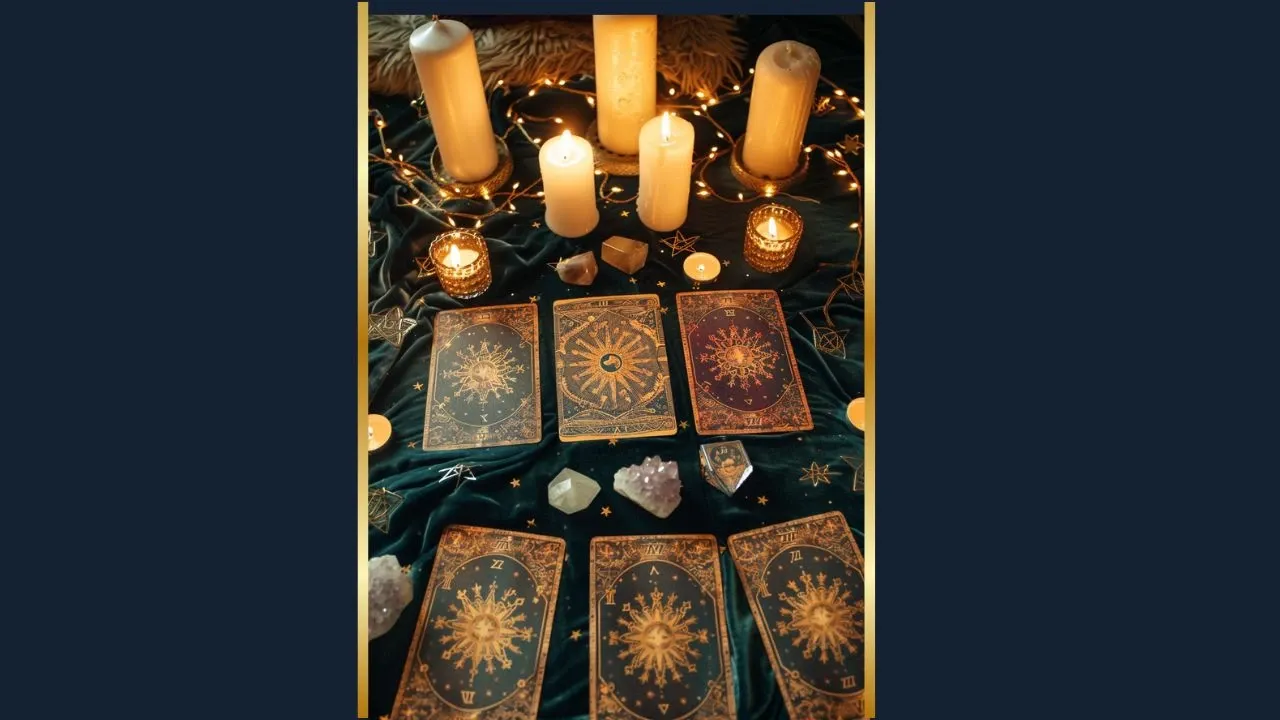 Three card tarot spread with candles for money mindset reading