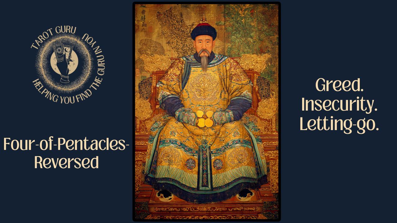 : Four of Pentacles reversed card from the Eastern Arcana Tarot deck showing released control or abandoned boundaries