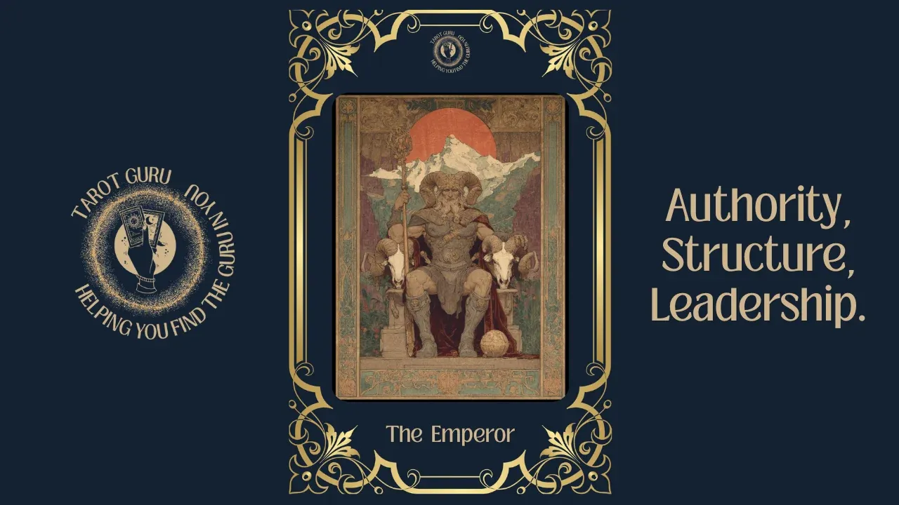 The Emperor tarot card showing commanding masculine figure seated on stone throne decorated with ram heads, holding ankh scepter and orb, symbolizing authority and structure ```  **Shorter version (if you need under 100 characters):** ``` The Emperor tarot card with figure on throne holding ankh and orb representing authority and leadership ```  **Money-keyword emphasis version:** ``` The Emperor tarot card depicting authoritative figure on ram-headed throne symbolizing financial power and strategic control