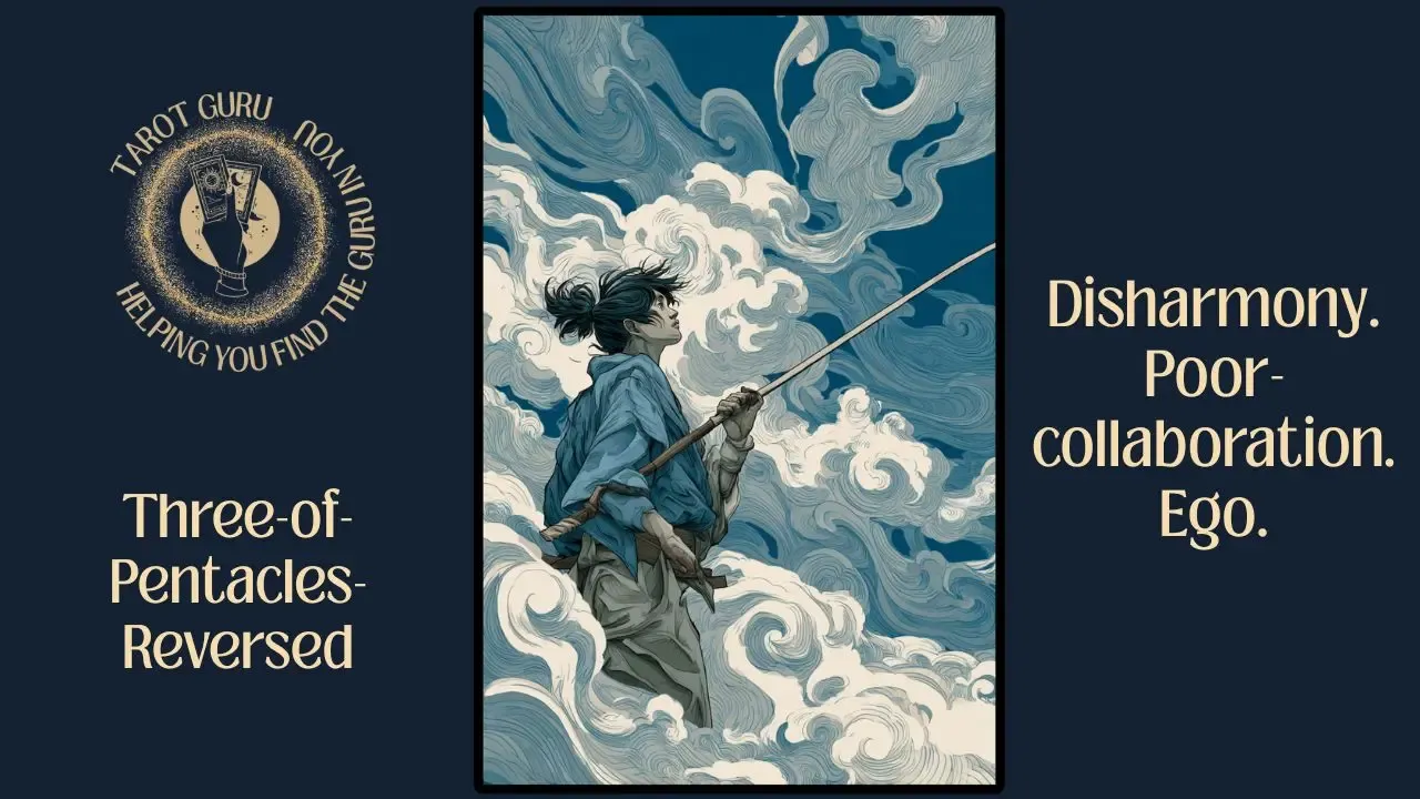  Three of Pentacles reversed card from the Eastern Arcana Tarot deck showing failed collaboration or protected expertise