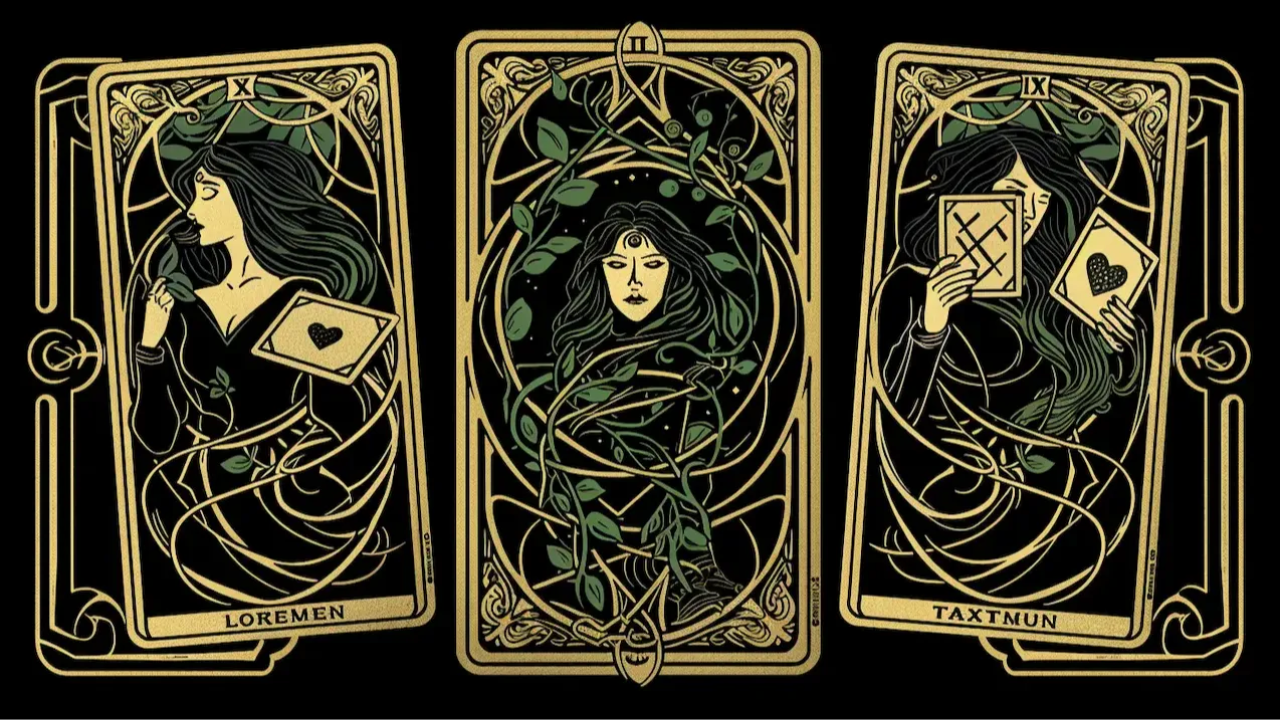 three tarot cards with love questions and ivy