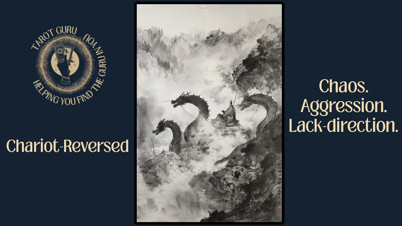 The Chariot reversed card from the Eastern Arcana Tarot deck showing either reckless momentum or complete paralysis