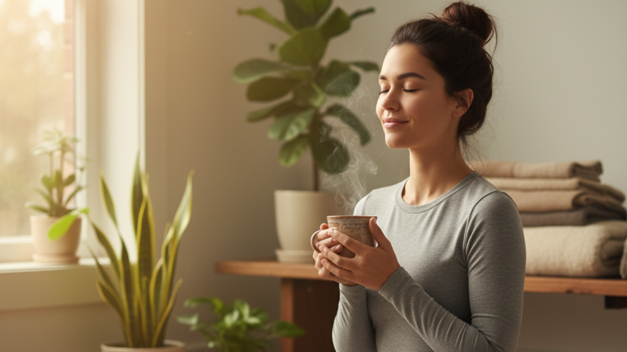 mujer tomando infusión