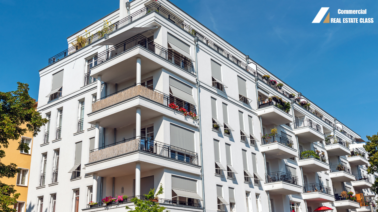 Modern multifamily apartment building representing income-producing commercial real estate where investors calculate net operating income to evaluate property performance.