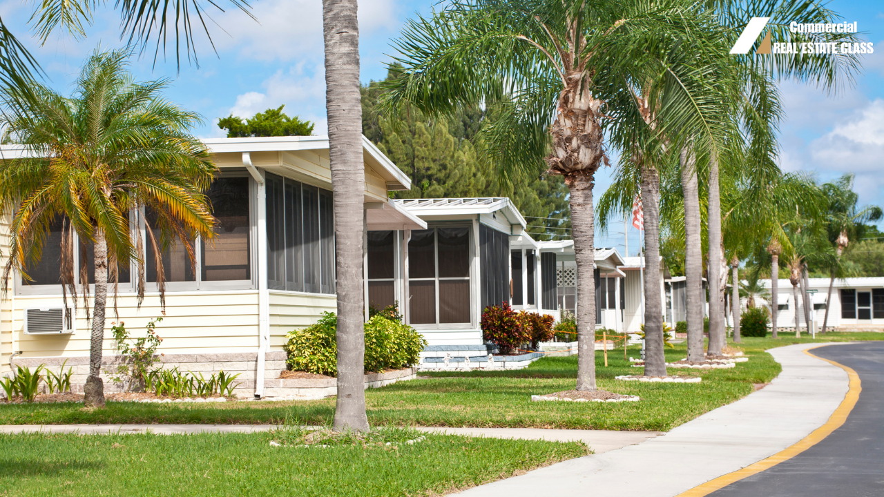 View of a mobile home park community representing commercial real estate investing in manufactured housing and lot rental properties.