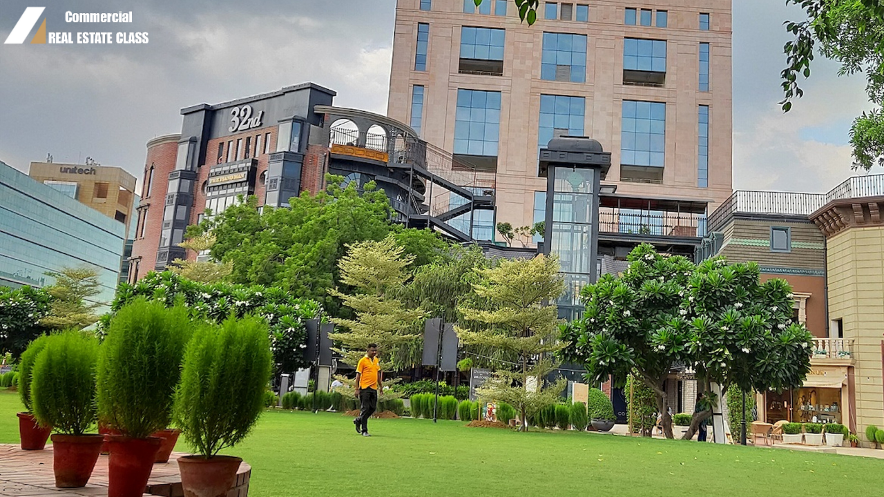 Commercial real estate investor walking a mixed-use property and surrounding grounds to evaluate condition and location before making an offer.