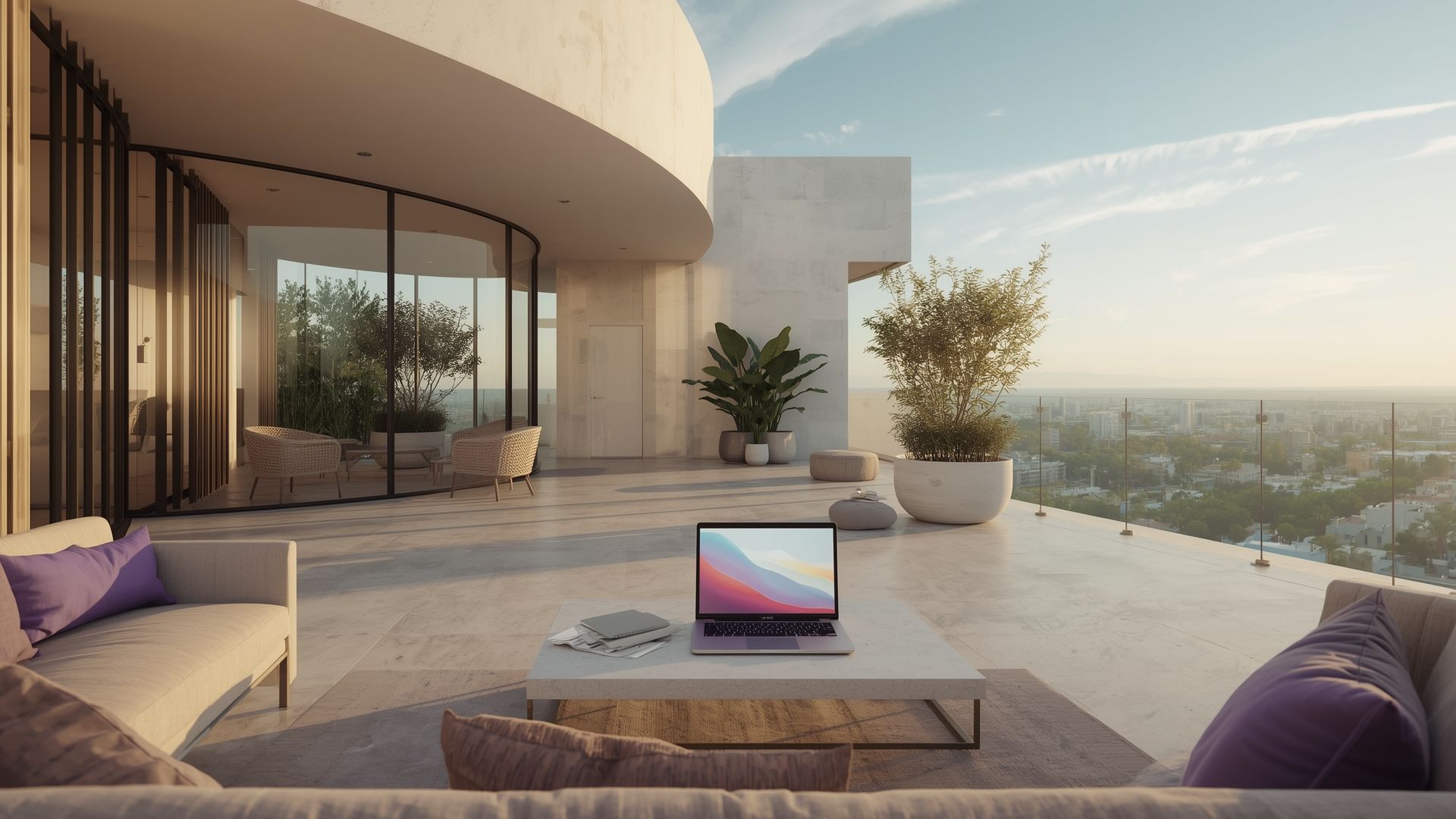 Spacious outdoor patio workspace
