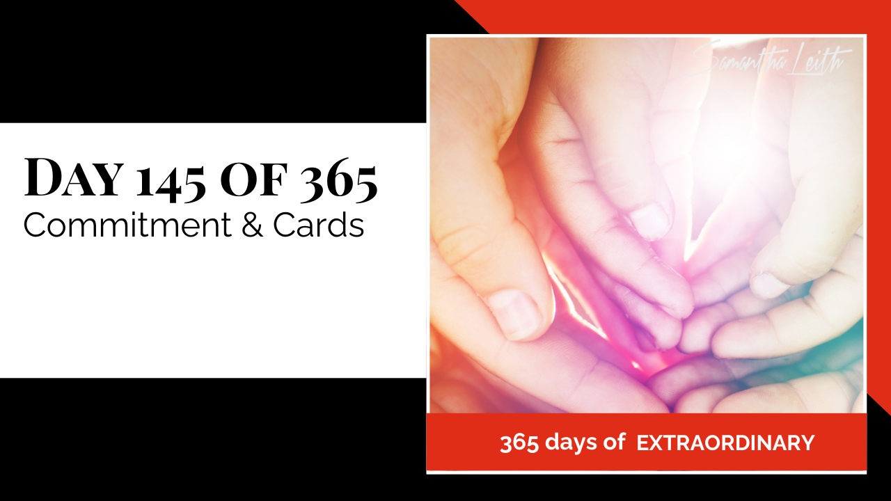 Blog image for Day 145 of Sam Leith's '365 Days of Extraordinary' series, showing two pairs of hands, one adult and one child, cupped together and illuminated by a bright, warm light, symbolizing commitment, connection, and promise.