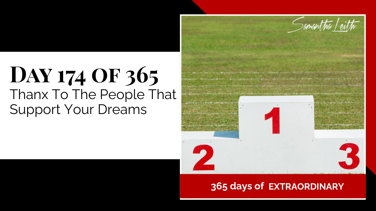 A professional photo of a white three-tiered victory stand on an athletic track, representing the achievement of dreams, and used to illustrate gratitude, professional support networks, and mentorship leading to success.