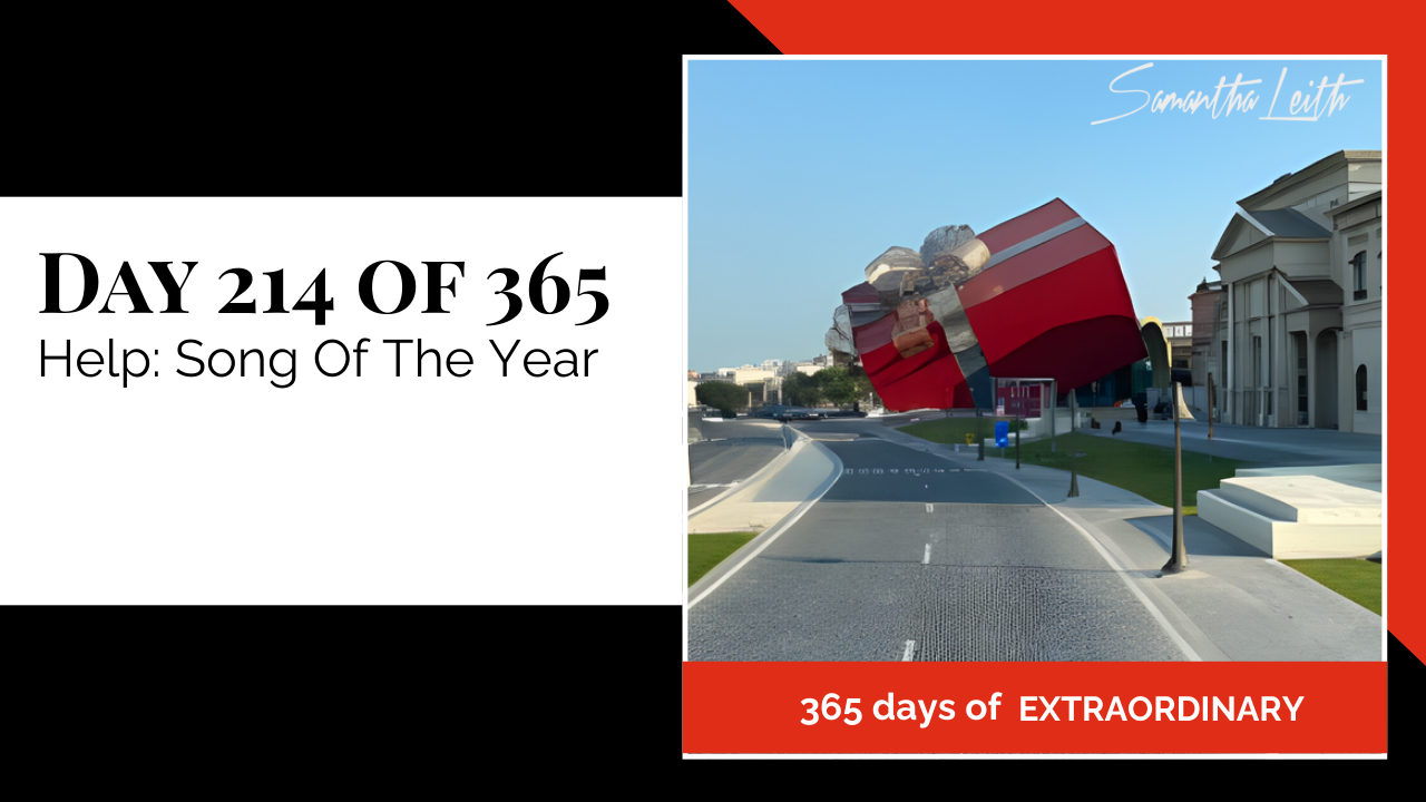 Samantha Leith 365 Days of Extraordinary Day 214 blog image Song Of The Year giant gift box floating in street urban setting present music help