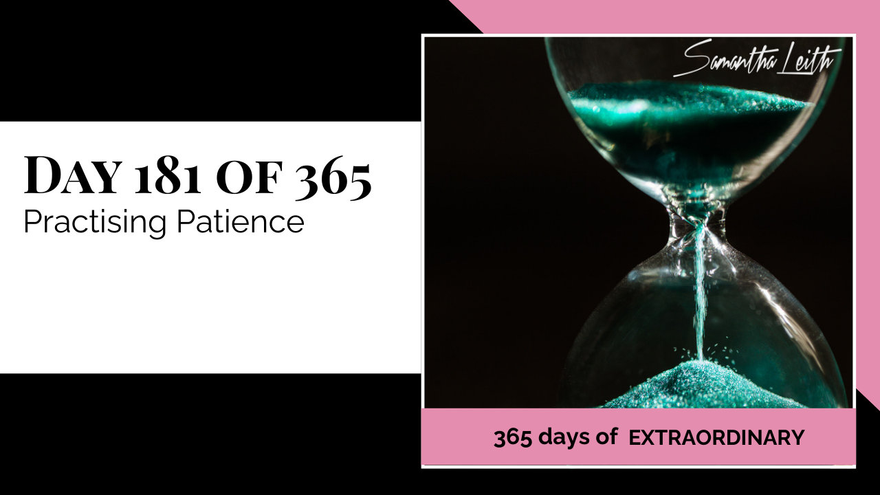 A dramatic, low-light photograph of an hourglass with bright teal sand slowly cascading, used as a powerful visual metaphor for time management, mindfulness, and the importance of practicing patience in daily life.