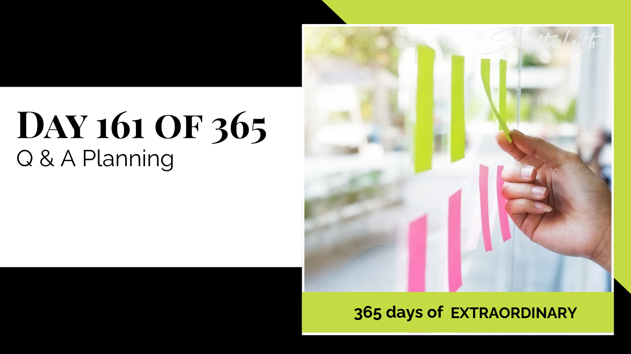 A blurred background image showing a business professional's hand adding a vibrant sticky note to a glass partition, representing collaborative planning, organizing a Q&A session, and structuring content for a blog post.