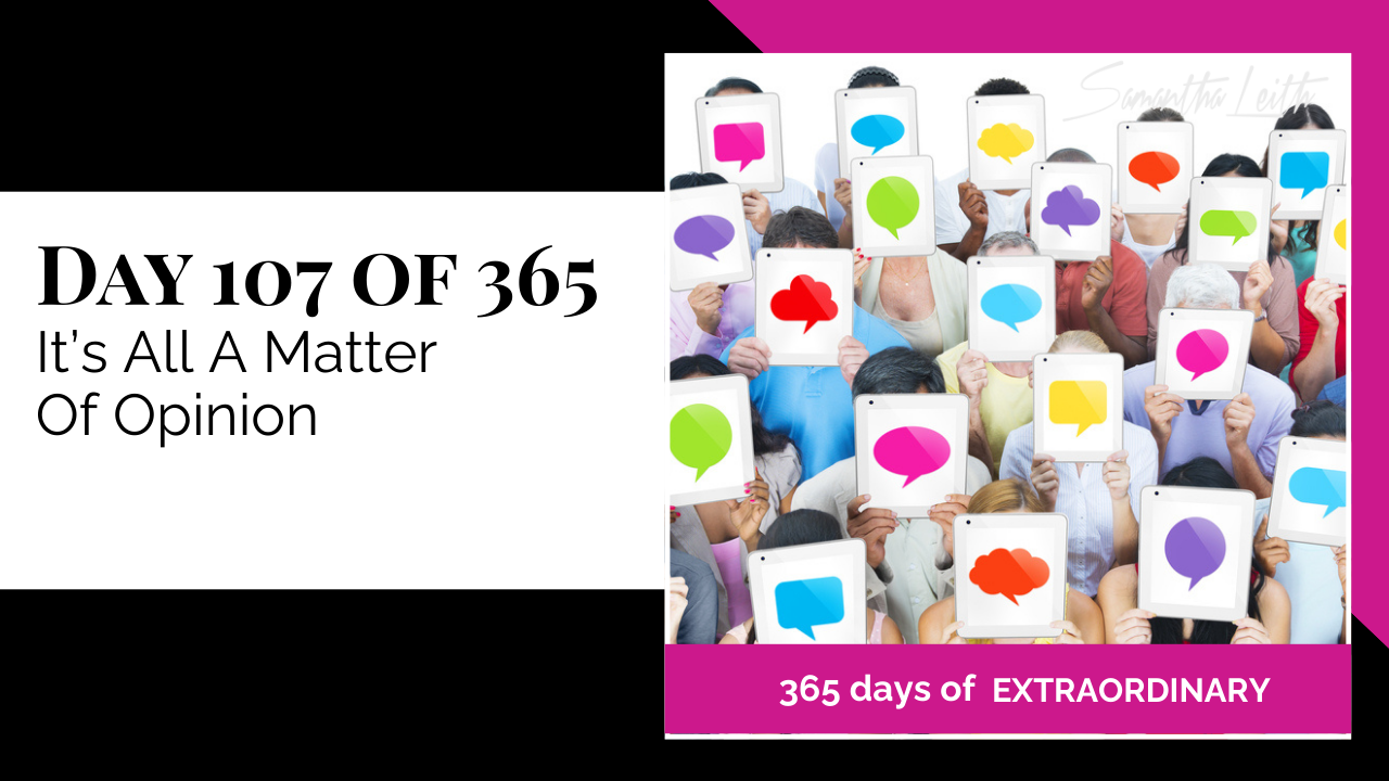 Blog image for Day 107 of Sam Leith's '365 Days of Extraordinary' series, showing a diverse crowd of people holding tablets displaying colorful, blank speech bubbles, symbolizing many different opinions and perspectives.