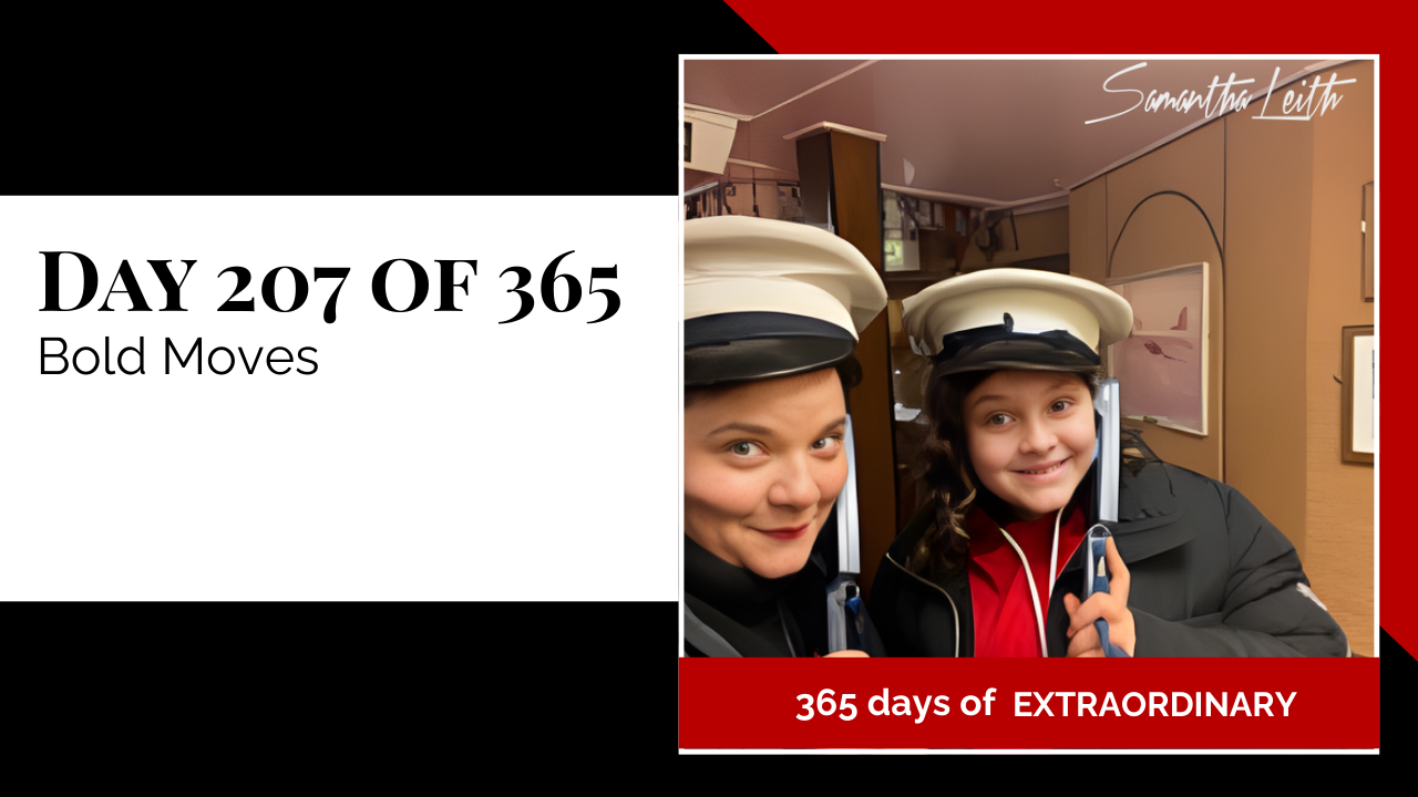 A humorous and striking portrait of two women wearing large white navy-style caps, used as a visual metaphor to discuss the importance of making bold business moves, taking confident risks, and being decisive in personal and professional development.