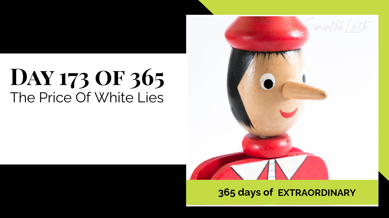 A high-contrast studio photograph of a Pinocchio-style wooden doll with a long nose, used as a universal metaphor to illustrate the ethical discussion surrounding white lies, deception, and the value of truthfulness.