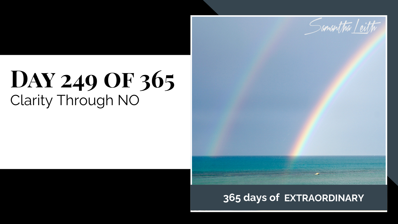 "Day 249 of 365: Clarity Through NO thumbnail for Sam Leith's '365 Days of Extraordinary' series. Double rainbow over the sea."