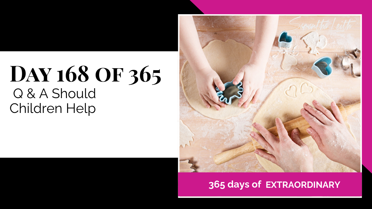 A top-down photo showing an adult and child working together to prepare cookie dough using a rolling pin and cutters, representing the topic of involving children in household help, teaching responsibility, and fostering family collaboration.