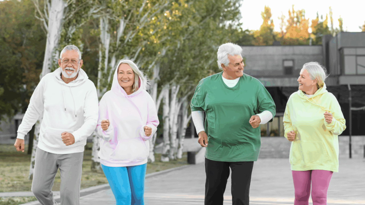 old people with friends