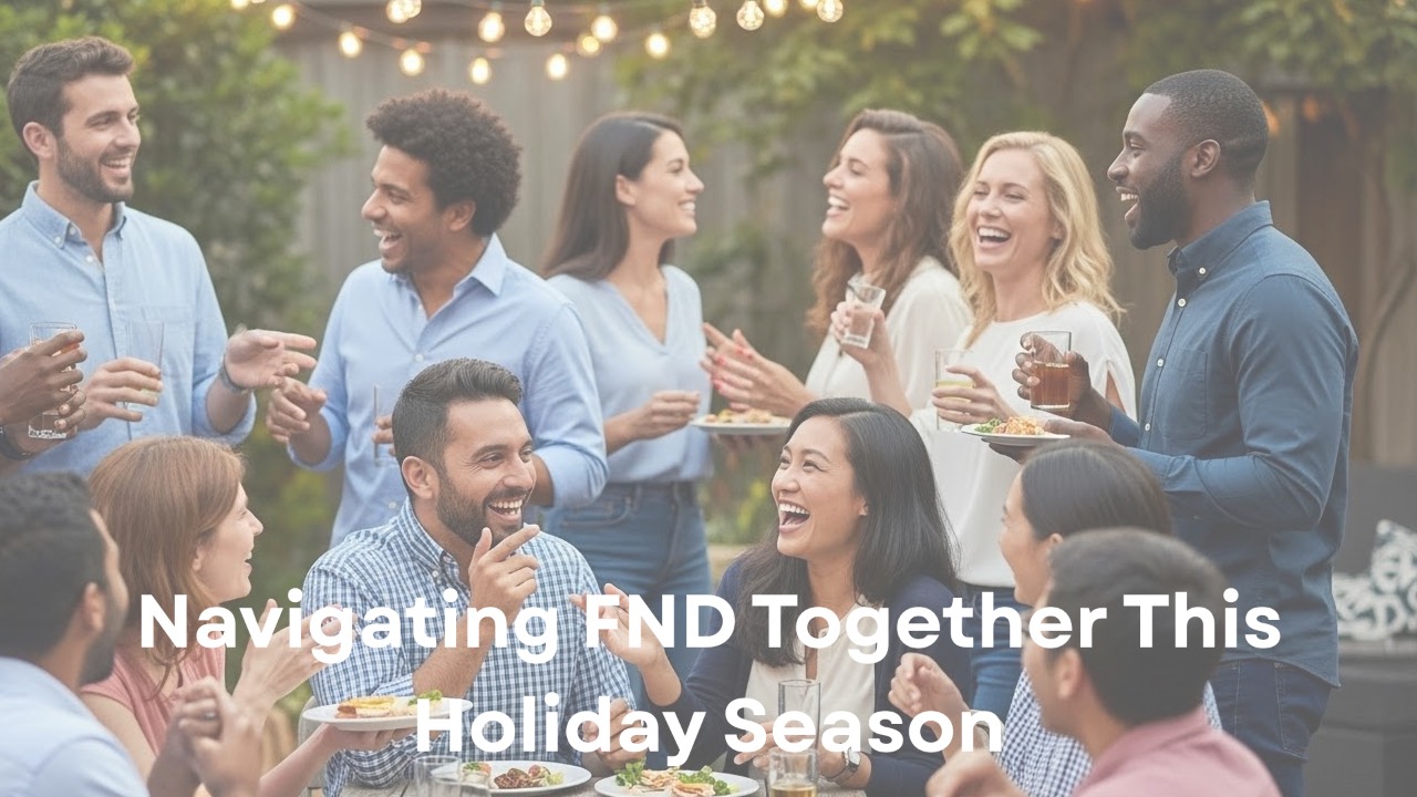 Group of people connecting outdoors during Australian summer, symbolizing support, resilience, and community for individuals with Functional Neurological Disorder (FND) during the holiday season
