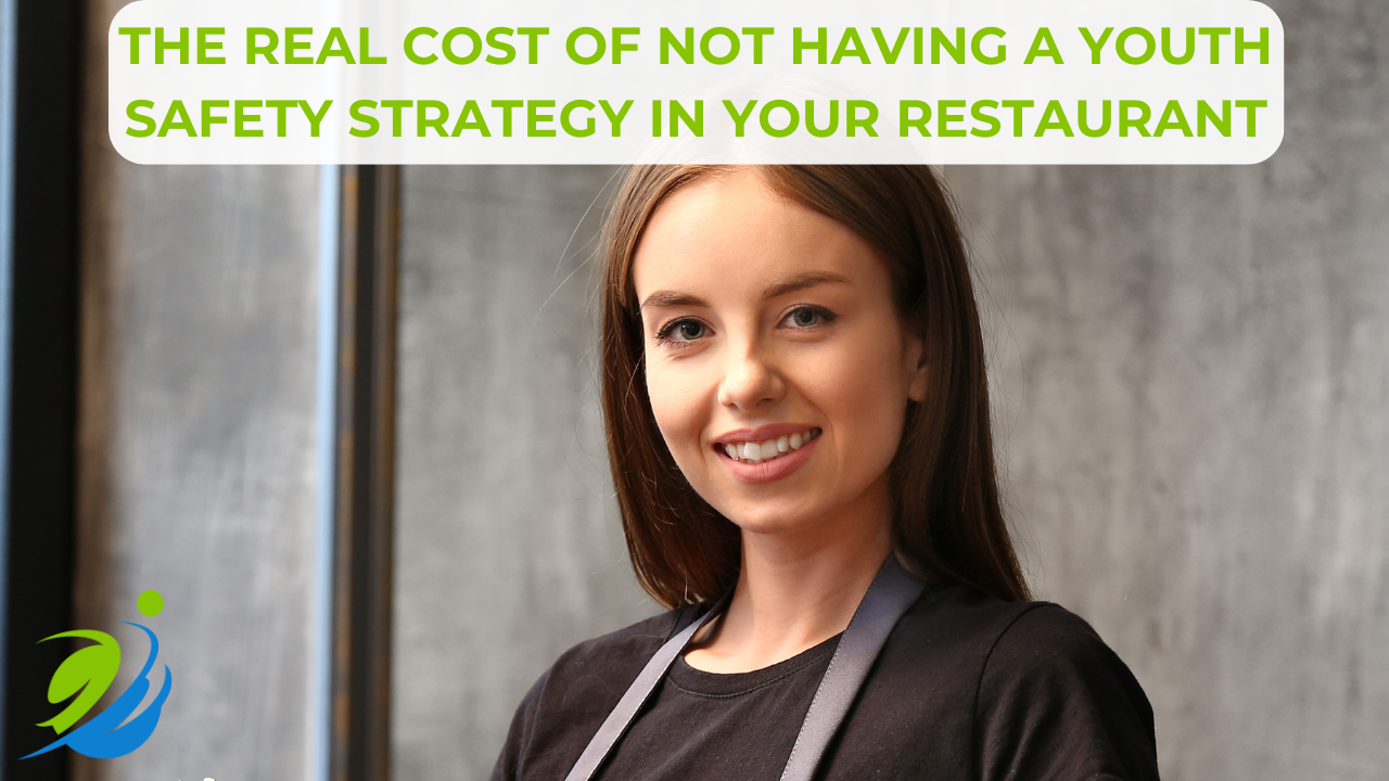 Young restaurant employee smiling while wearing an apron, representing the importance of having a youth safety strategy to protect young workers in restaurants.